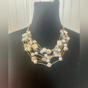 Pearl and abalone shell multi strand layered necklace